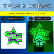 Personalised custom image of a a logo image with name added, created as a meaningful personalised present for sports clubs gifts or awards.