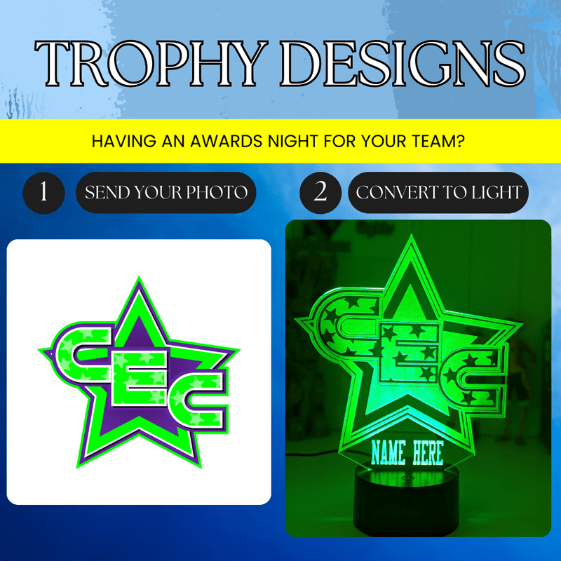 Personalised custom image of a a logo image with name added, created as a meaningful personalised present for sports clubs gifts or awards.