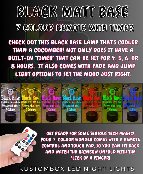 CRICKET BAT AND BALL PERSONALISED NAME 3D LED NIGHT LIGHT LAMP + REMOTE CONTROL - KustomboxNight Lights & Ambient LightingKustomboxStandard Black Base
