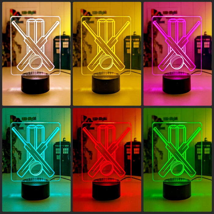 CRICKET BAT AND BALL PERSONALISED NAME 3D LED NIGHT LIGHT LAMP + REMOTE CONTROL - KustomboxNight Lights & Ambient LightingKustomboxStandard Black Base