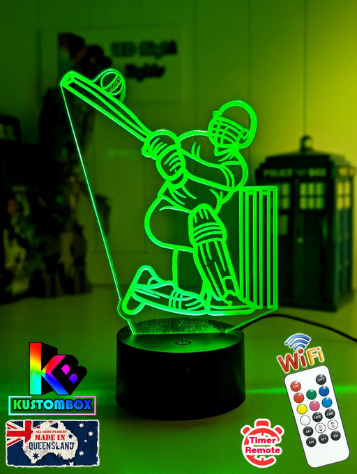 CRICKET BATSMAN PERSONALISED NAME 3D LED NIGHT LIGHT LAMP + REMOTE CONTROL - KustomboxNight Lights & Ambient LightingKustomboxStandard Black Base