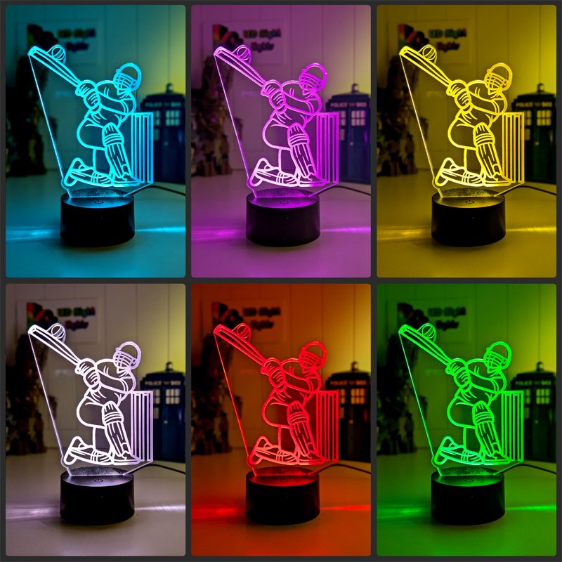 CRICKET BATSMAN PERSONALISED NAME 3D LED NIGHT LIGHT LAMP + REMOTE CONTROL - KustomboxNight Lights & Ambient LightingKustomboxStandard Black Base