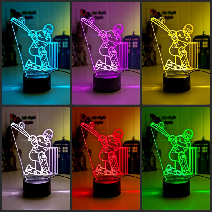 CRICKET BATSMAN PERSONALISED NAME 3D LED NIGHT LIGHT LAMP + REMOTE CONTROL - KustomboxNight Lights & Ambient LightingKustomboxStandard Black Base