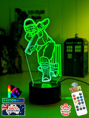 CRICKET BATSMAN & STUMPS PERSONALISED NAME 3D LED NIGHT LIGHT LAMP + REMOTE CONTROL - KustomboxNight Lights & Ambient LightingKustomboxStandard Black Base