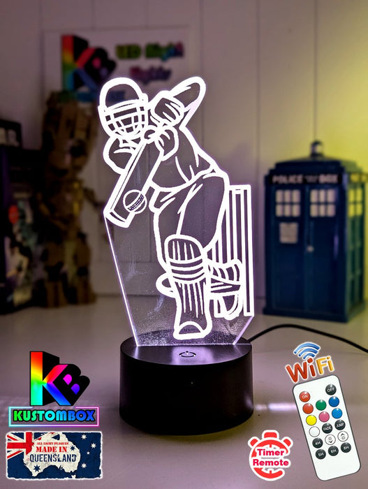 CRICKET BATSMAN & STUMPS PERSONALISED NAME 3D LED NIGHT LIGHT LAMP + REMOTE CONTROL - KustomboxNight Lights & Ambient LightingKustomboxStandard Black Base