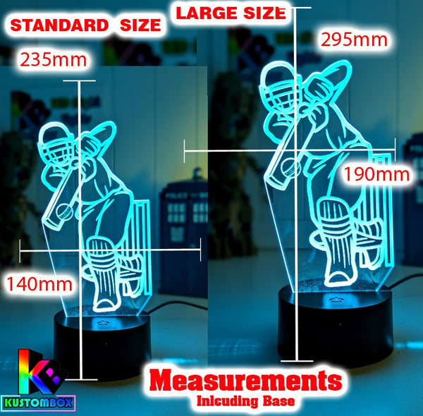 CRICKET BATSMAN & STUMPS PERSONALISED NAME 3D LED NIGHT LIGHT LAMP + REMOTE CONTROL - KustomboxNight Lights & Ambient LightingKustomboxStandard Black Base
