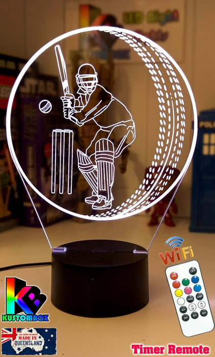 CRICKET PLAYER BATSMAN PERSONALISED NAME 3D LED NIGHT LIGHT LAMP + REMOTE CONTROL - KustomboxNight Lights & Ambient LightingKustomboxStandard Black Base