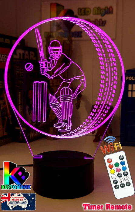 CRICKET PLAYER BATSMAN PERSONALISED NAME 3D LED NIGHT LIGHT LAMP + REMOTE CONTROL - KustomboxNight Lights & Ambient LightingKustomboxStandard Black Base
