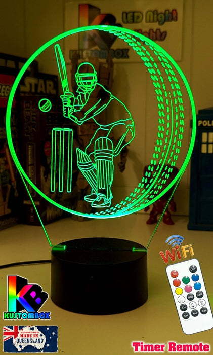 CRICKET PLAYER BATSMAN PERSONALISED NAME 3D LED NIGHT LIGHT LAMP + REMOTE CONTROL - KustomboxNight Lights & Ambient LightingKustomboxStandard Black Base