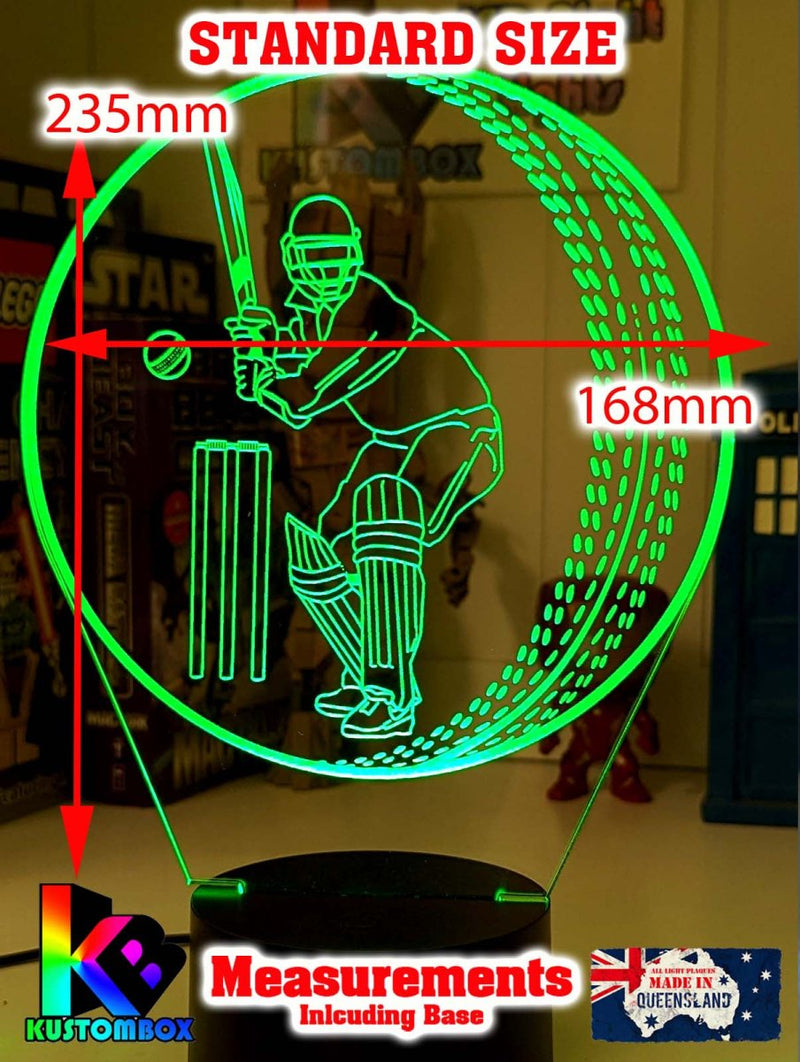 CRICKET PLAYER BATSMAN PERSONALISED NAME 3D LED NIGHT LIGHT LAMP + REMOTE CONTROL - KustomboxNight Lights & Ambient LightingKustomboxStandard Black Base