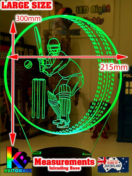 CRICKET PLAYER BATSMAN PERSONALISED NAME 3D LED NIGHT LIGHT LAMP + REMOTE CONTROL - KustomboxNight Lights & Ambient LightingKustomboxStandard Black Base
