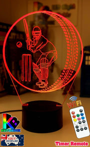 CRICKET PLAYER BATSMAN PERSONALISED NAME 3D LED NIGHT LIGHT LAMP + REMOTE CONTROL - KustomboxNight Lights & Ambient LightingKustomboxStandard Black Base