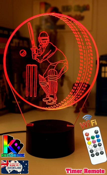 CRICKET PLAYER BATSMAN PERSONALISED NAME 3D LED NIGHT LIGHT LAMP + REMOTE CONTROL - KustomboxNight Lights & Ambient LightingKustomboxStandard Black Base