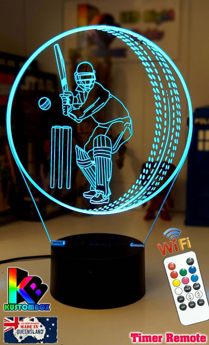 CRICKET PLAYER BATSMAN PERSONALISED NAME 3D LED NIGHT LIGHT LAMP + REMOTE CONTROL - KustomboxNight Lights & Ambient LightingKustomboxStandard Black Base