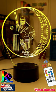 CRICKET PLAYER BATSMAN PERSONALISED NAME 3D LED NIGHT LIGHT LAMP + REMOTE CONTROL - KustomboxNight Lights & Ambient LightingKustomboxStandard Black Base