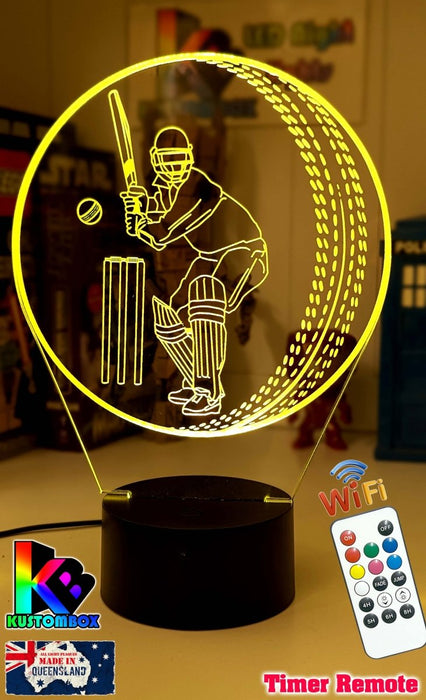 CRICKET PLAYER BATSMAN PERSONALISED NAME 3D LED NIGHT LIGHT LAMP + REMOTE CONTROL - KustomboxNight Lights & Ambient LightingKustomboxStandard Black Base
