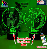 CRICKET PLAYER BOWLER PERSONALISED NAME 3D LED NIGHT LIGHT LAMP + REMOTE CONTROL - KustomboxNight Lights & Ambient LightingKustomboxStandard Black Base