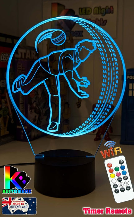 CRICKET PLAYER BOWLER PERSONALISED NAME 3D LED NIGHT LIGHT LAMP + REMOTE CONTROL - KustomboxNight Lights & Ambient LightingKustomboxStandard Black Base