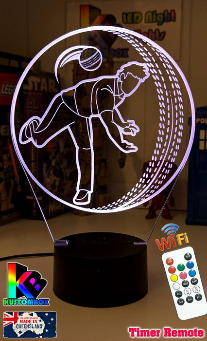 CRICKET PLAYER BOWLER PERSONALISED NAME 3D LED NIGHT LIGHT LAMP + REMOTE CONTROL - KustomboxNight Lights & Ambient LightingKustomboxStandard Black Base