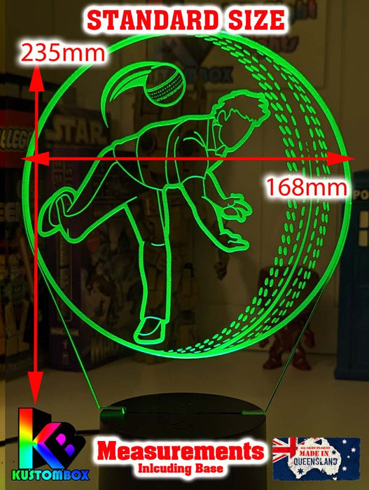 CRICKET PLAYER BOWLER PERSONALISED NAME 3D LED NIGHT LIGHT LAMP + REMOTE CONTROL - KustomboxNight Lights & Ambient LightingKustomboxStandard Black Base