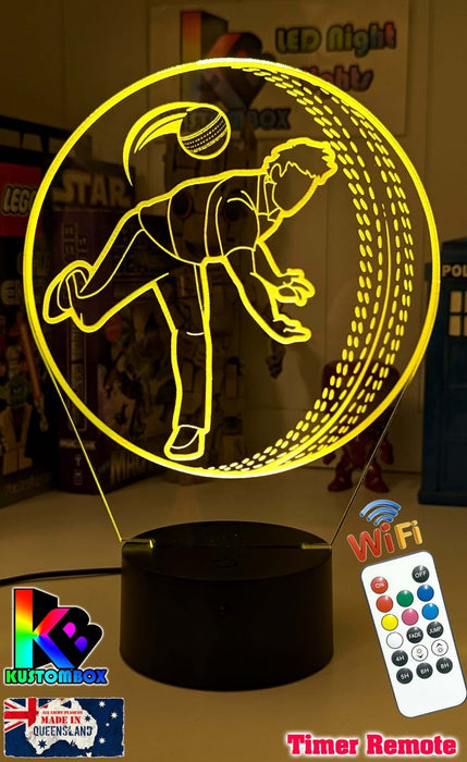 CRICKET PLAYER BOWLER PERSONALISED NAME 3D LED NIGHT LIGHT LAMP + REMOTE CONTROL - KustomboxNight Lights & Ambient LightingKustomboxStandard Black Base