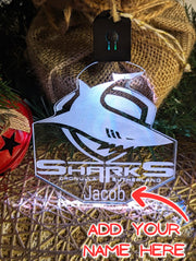 Cronulla Sharks LED night light bauble featuring flash and fade colour change modes