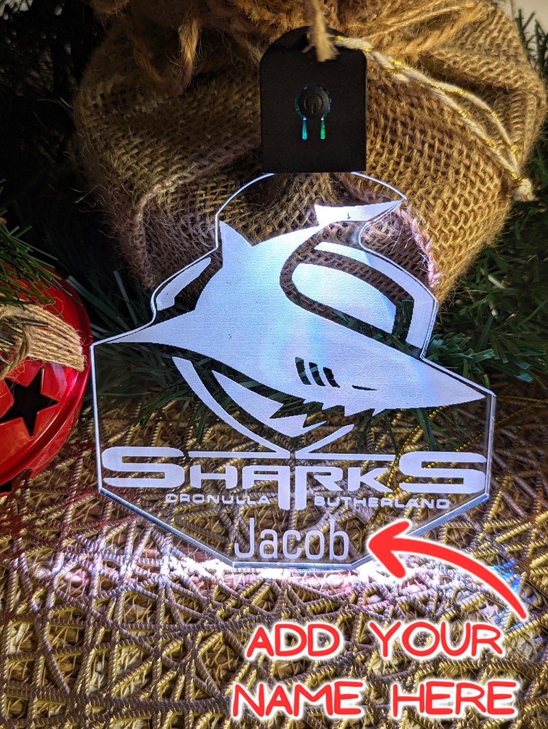 Cronulla Sharks LED night light bauble featuring flash and fade colour change modes