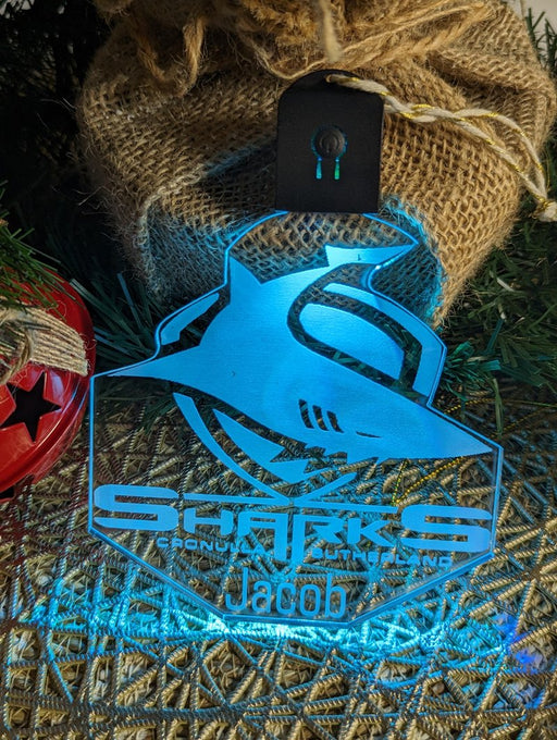 Cronulla Sharks 7-colour rechargeable LED acrylic light bauble with custom name engraving