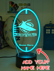 Cronulla Sharks Personalised Ball Shaped 3D LED Night Light Custom Name Lamp - KustomboxNight Lights & Ambient LightingKustomboxStandard Size Name Option