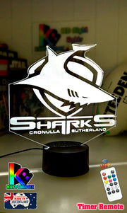 Cronulla Sharks logo 3D acrylic light with 16-colour remote, ideal NRL gift for bedroom or bar. White Colour lamp
