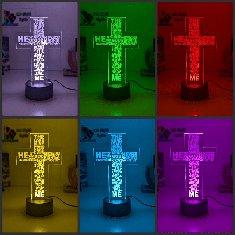 Crucifix Holy Religious Cross 7 & 16 Colour 3D LED Night Light Touch Room Lamp - KustomboxNight Lights & Ambient LightingKustomboxStandard Size - Base Touch Pad Only