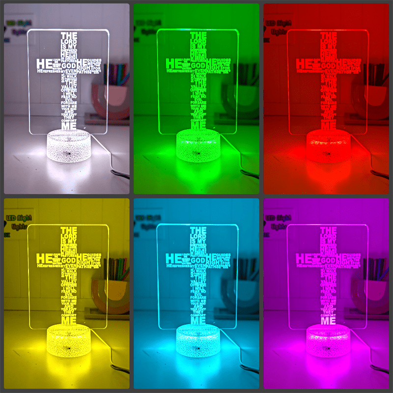 Crucifix Holy Religious Cross 7 & 16 Colour 3D LED Night Light Touch Room Lamp - KustomboxNight Lights & Ambient LightingKustomboxStandard Size - Base Touch Pad Only
