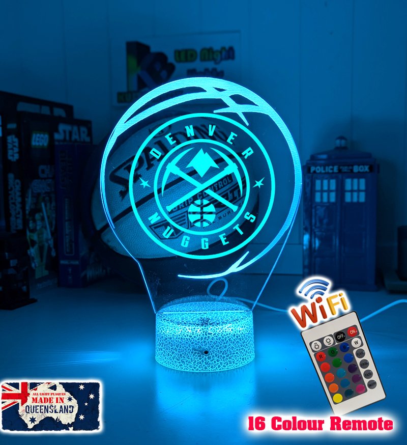 Denver Nuggets NBA 3D LED night light with USB power, fade and strobe lighting modes
