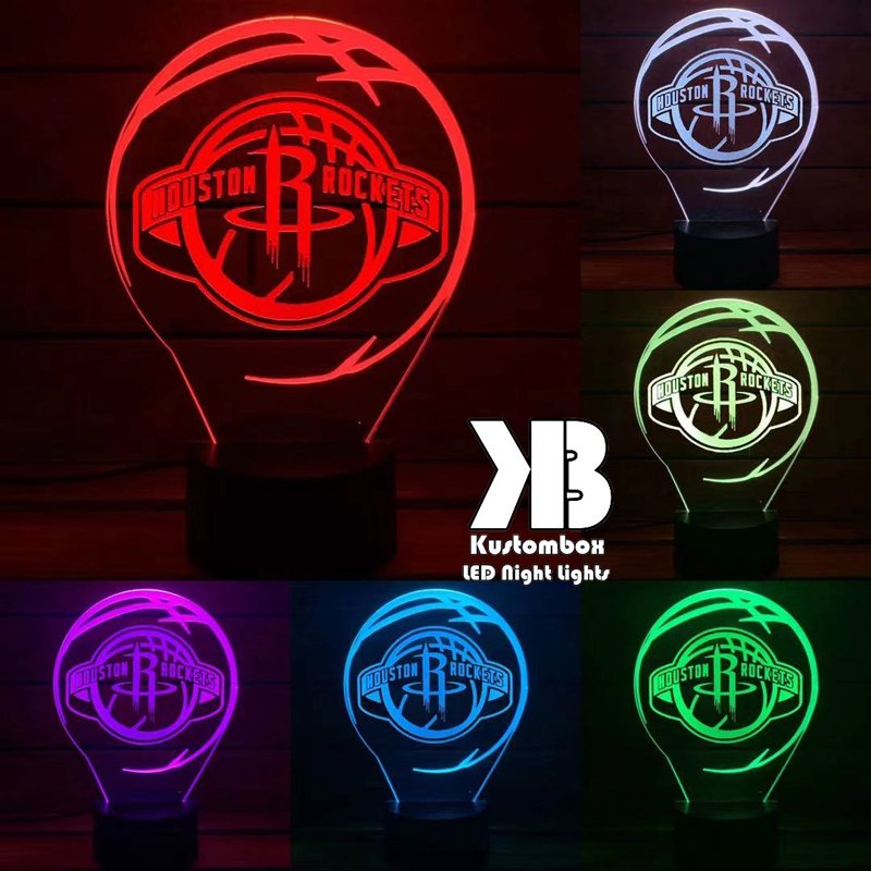 Houston Rockets NBA 3D LED night light with USB power, fade and strobe lighting modes