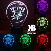 Oklahoma City Thunder custom 3D LED lamp with engraved name, showing bright multi-colour glow