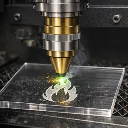 3D printing process with a green object being created on a metal platform.