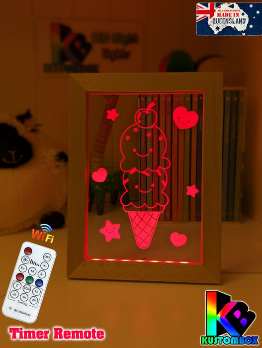 Cute Kawaii Ice cream Personalised Name Timber Picture Frame USB 3D LED Night Light Lamp - KustomboxNight Lights & Ambient LightingKustomboxTimber Frame Light