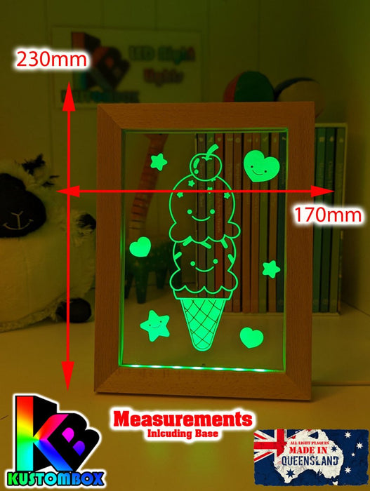 Cute Kawaii Ice cream Personalised Name Timber Picture Frame USB 3D LED Night Light Lamp - KustomboxNight Lights & Ambient LightingKustomboxTimber Frame Light