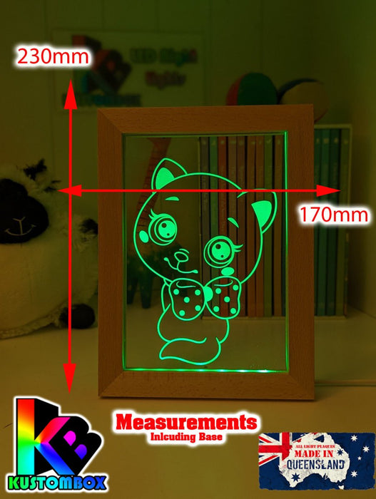 Cute Kitty Cat Personalised Name Timber Picture Frame USB 3D LED Night Light Lamp - KustomboxNight Lights & Ambient LightingKustomboxTimber Frame Light