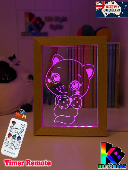 Cute Kitty Cat Personalised Name Timber Picture Frame USB 3D LED Night Light Lamp - KustomboxNight Lights & Ambient LightingKustomboxTimber Frame Light