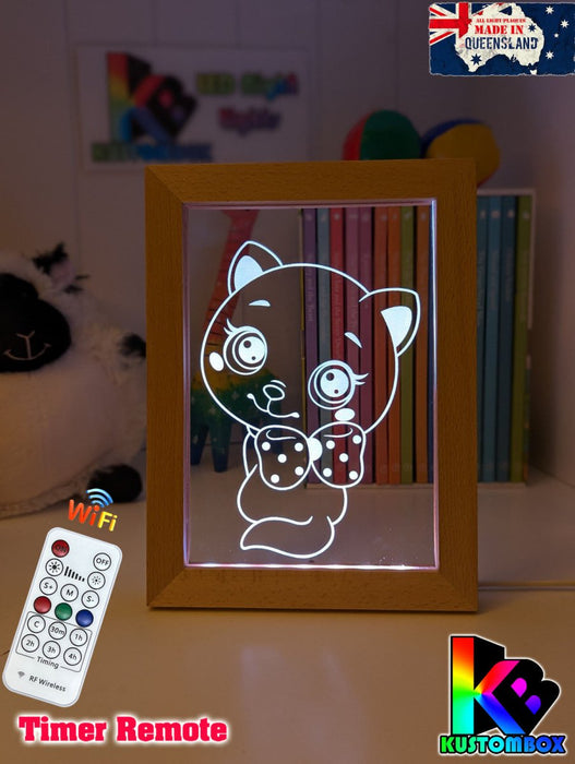 Cute Kitty Cat Personalised Name Timber Picture Frame USB 3D LED Night Light Lamp - KustomboxNight Lights & Ambient LightingKustomboxTimber Frame Light