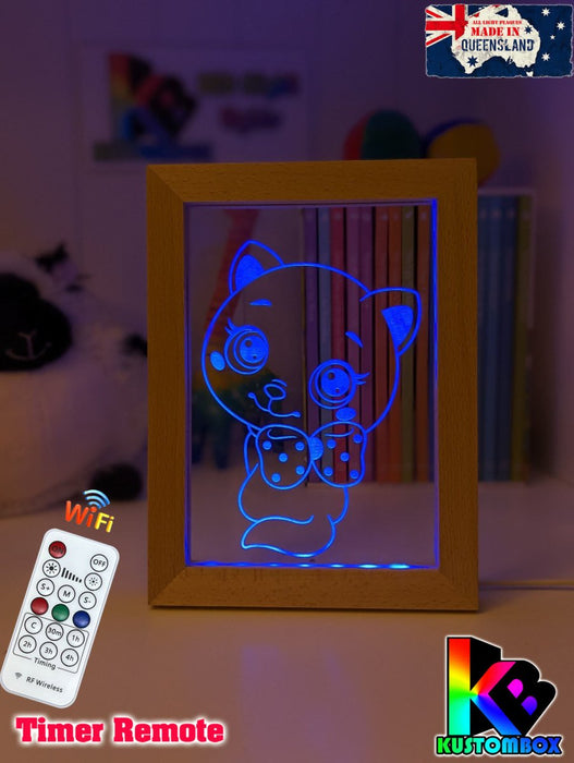 Cute Kitty Cat Personalised Name Timber Picture Frame USB 3D LED Night Light Lamp - KustomboxNight Lights & Ambient LightingKustomboxTimber Frame Light