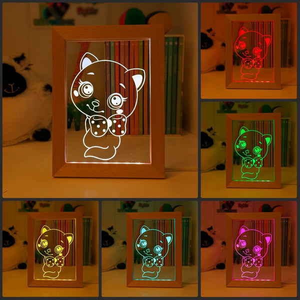 Cute Kitty Cat Personalised Name Timber Picture Frame USB 3D LED Night Light Lamp - KustomboxNight Lights & Ambient LightingKustomboxTimber Frame Light