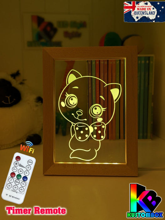 Cute Kitty Cat Personalised Name Timber Picture Frame USB 3D LED Night Light Lamp - KustomboxNight Lights & Ambient LightingKustomboxTimber Frame Light