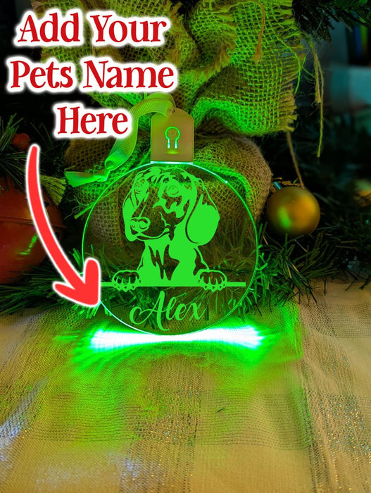 Dachshund Dog Personalised Name Christmas Light Bauble Decoration - KustomboxNight Lights & Ambient LightingKustomboxBauble - Standard Size