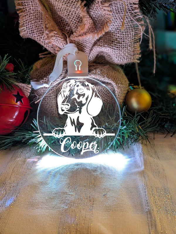 Dachshund Dog Personalised Name Christmas Light Bauble Decoration - KustomboxNight Lights & Ambient LightingKustomboxBauble - Standard Size
