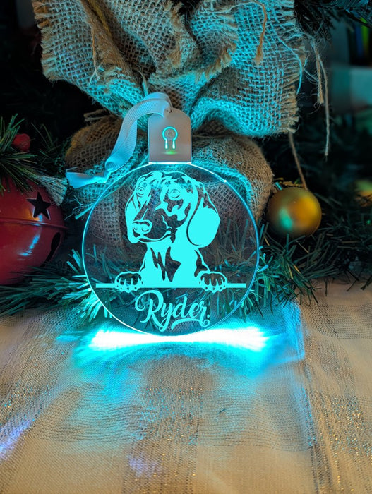 Dachshund Dog Personalised Name Christmas Light Bauble Decoration - KustomboxNight Lights & Ambient LightingKustomboxBauble - Standard Size