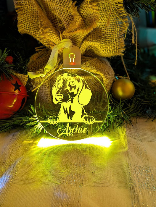 Dachshund Dog Personalised Name Christmas Light Bauble Decoration - KustomboxNight Lights & Ambient LightingKustomboxBauble - Standard Size