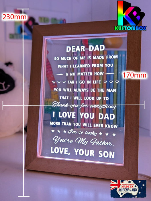Dear Dad I Love You Personalised Message Quote Timber Frame USB 3D LED Night Light Lamp - KustomboxNight Lights & Ambient LightingKustomboxTimber Frame Light - $34.99
