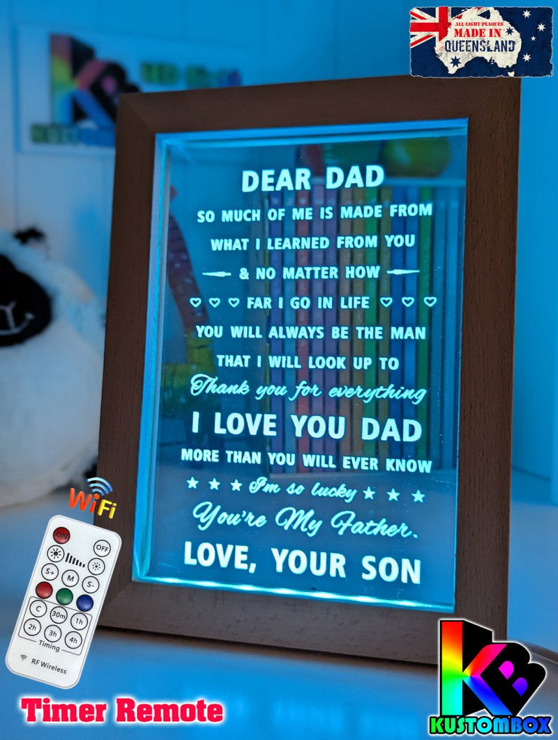 Dear Dad I Love You Personalised Message Quote Timber Frame USB 3D LED Night Light Lamp - KustomboxNight Lights & Ambient LightingKustomboxTimber Frame Light - $34.99